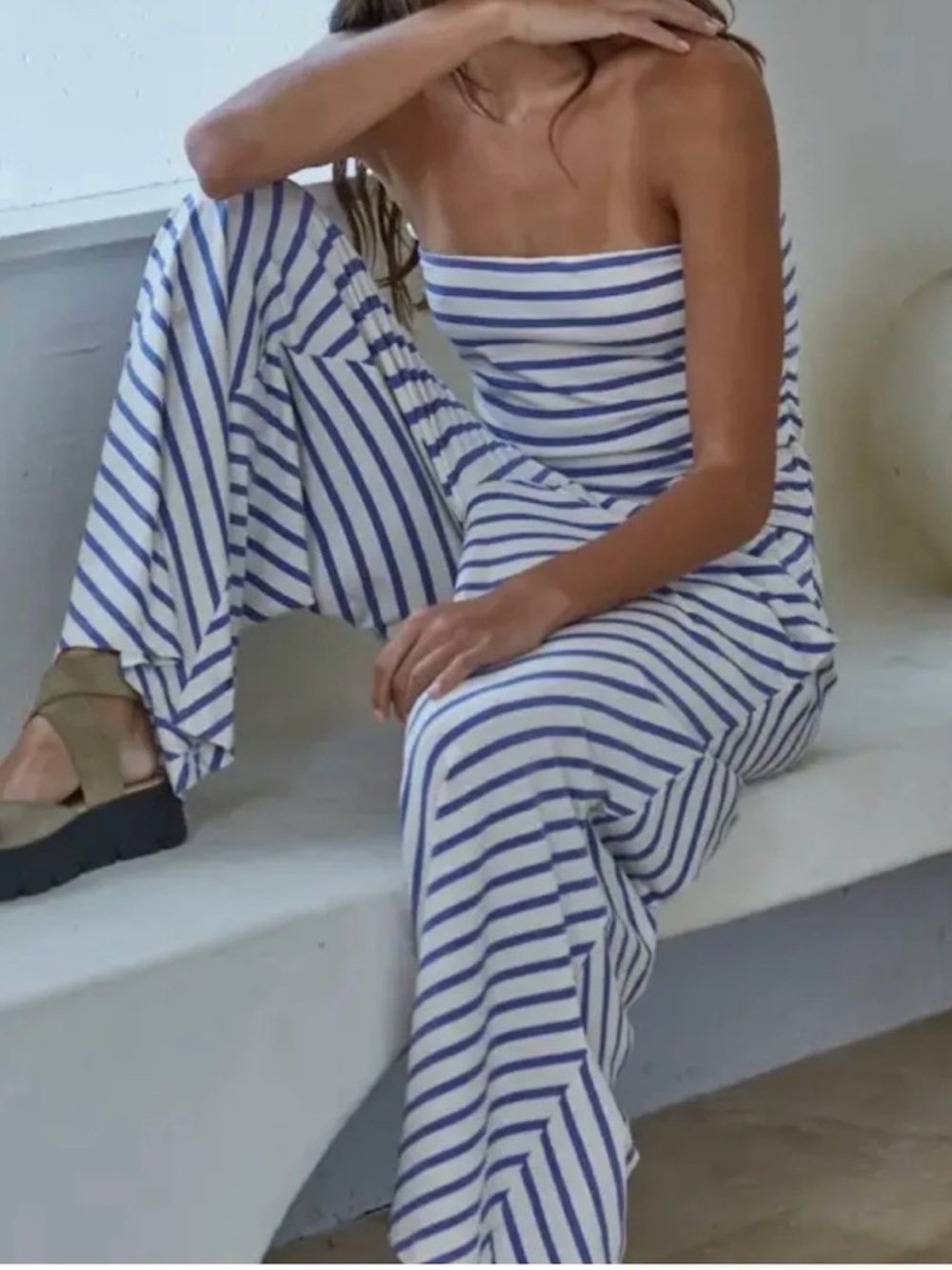 NEW w/TAGS Black & White Striped Strapless Jumpsuit By Together